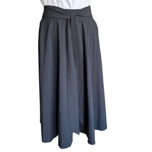Kate Kasin High-waisted A-line Pleated Skirt Tie-belt Charcoal Black Size XXL